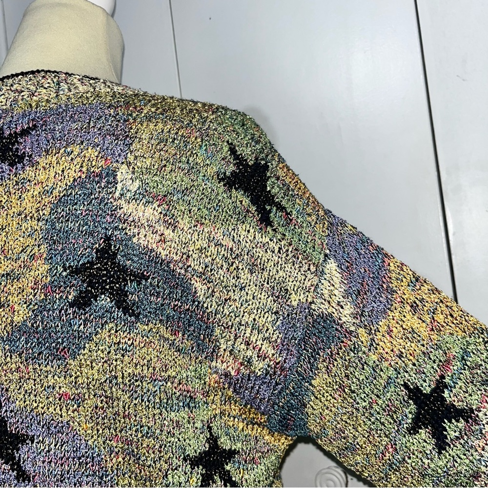 Vintage 90’s South Cotton Hand Knit Cardigan Sweater Heavy Multi Color Knit - Picture 10 of 12